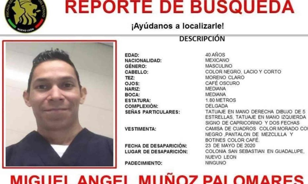 Piden ayuda para encontrar a enfermero desaparecido en Guadalupe