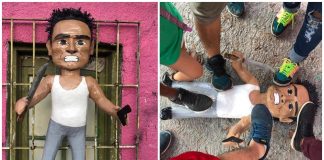 Crean piñata del asaltante de la combi