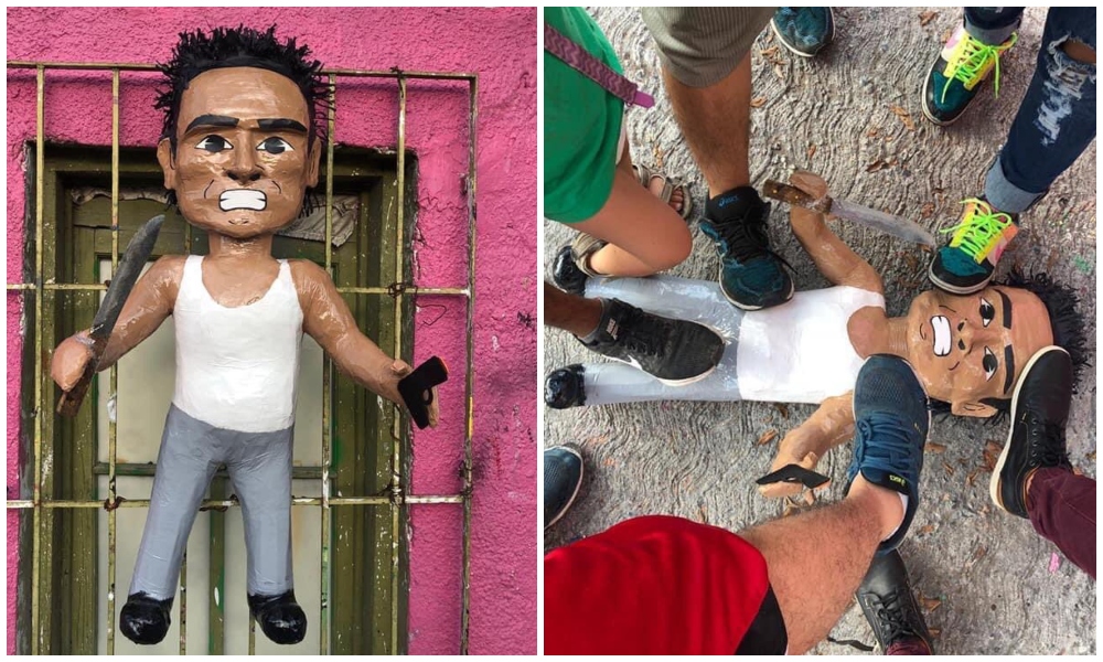 Crean piñata del asaltante de la combi