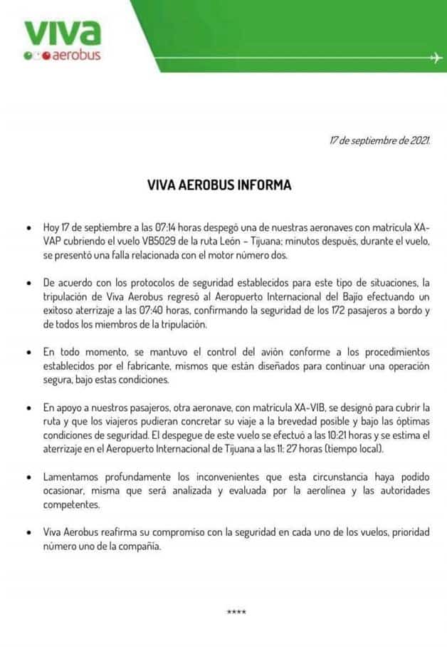 viva aerobus comunicado